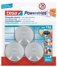 Tesa Powerstrips Háčky, 3ks, malé, kruhové, plastové, matný chrom, nosnost 1 kg