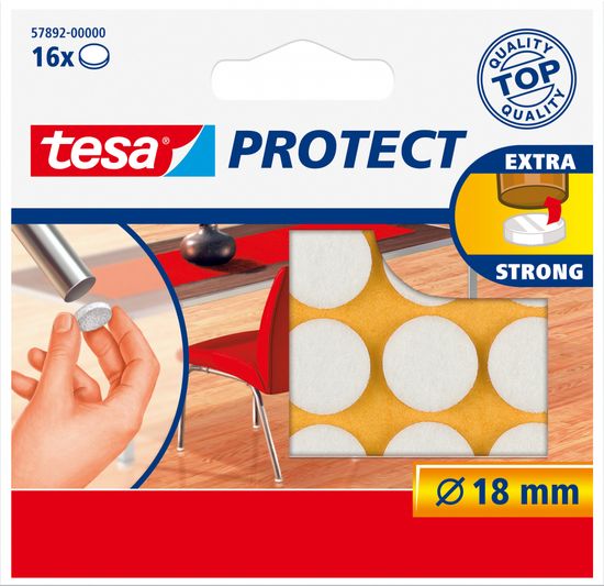 Tesa PROTECT, Plstěná samolepicí podložka pod nábytek, výsek 18mm, bílá, 16ks