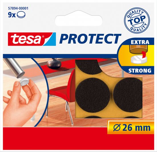 Tesa PROTECT Plstěná samolepicí podložka pod nábytek, výsek 26mm, hnědá, 9ks