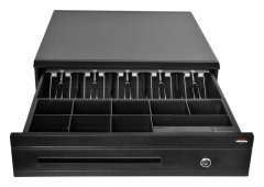 Virtuos pokladní zásuvka C425C, černá, kovové držáky bankovek, s kabelem RJ12 24V, konektor RJ50, 9-24V