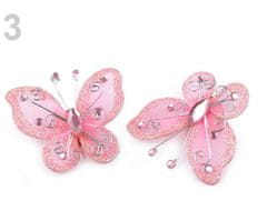 Kraftika 2ks růžová sv. motýl s kamínky 5x5,5cm, ozdoby na záclony
