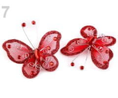 Kraftika 2ks červená motýl s kamínky 5x5,5cm, ozdoby na záclony