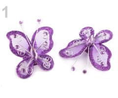 Kraftika 2ks 1 fialová motýl s kamínky 5x5,5 cm, ozdoby na záclony