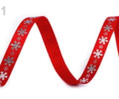 Kraftika 90m červená vánoční rypsová stuha vločky šíře 10mm