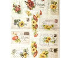 Kraftika Rýžový papír pohlednice a květiny, decomania, 49x35cm