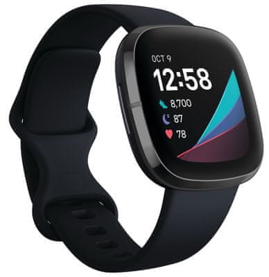 Chytré hodinky Fitbit Sense, půlroční předplatné Fitbit Premium, stres, teplota, kalorie, tep, fyzická aktivita, GPS, sport, analýza spánku, vodotěsné