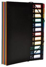 VIQUEL Spisové desky "Rainbow Class", černá, na gumičku, PP, 12 částí