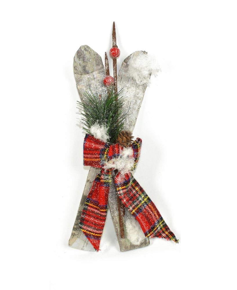 DUE ESSE Vánoční dekorace lyže s větvičkou a mašlí 28 cm