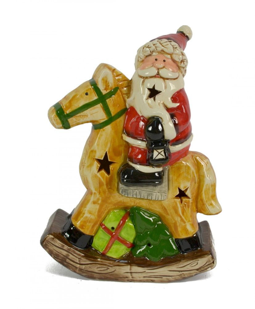 Levně DUE ESSE Keramický svítící Santa na houpacím koni 25 cm