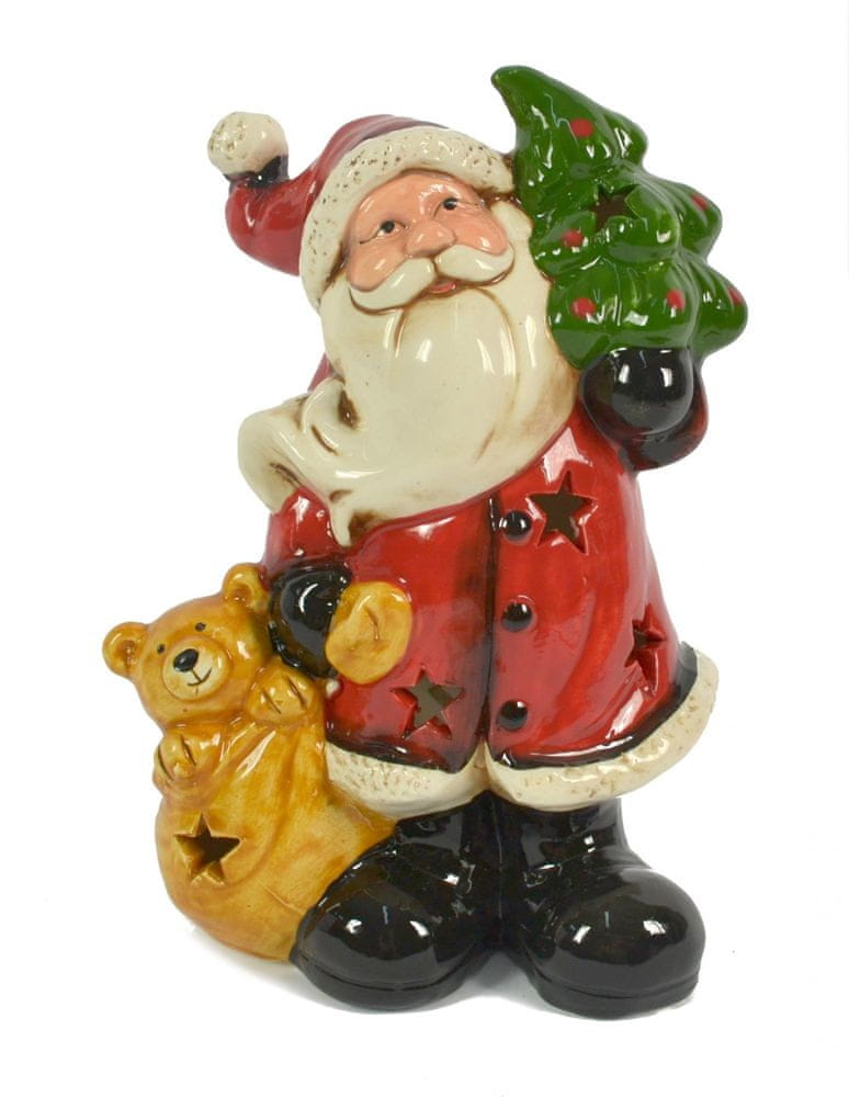 Levně DUE ESSE Keramický svítící Santa se stromečkem a méďou 21 cm