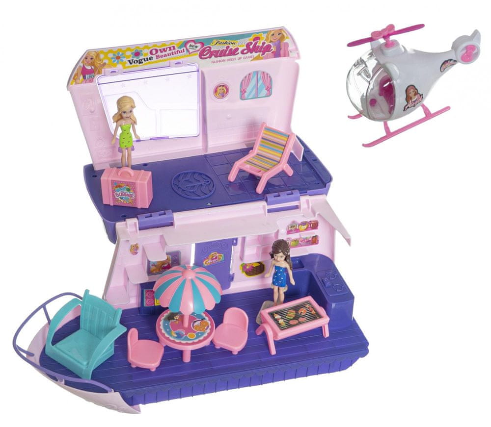 Teddies Loď pro panenky s panenkami a helikoptérou