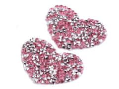 Kraftika 2ks růžová malinová nažehlovací srdce s kamínky