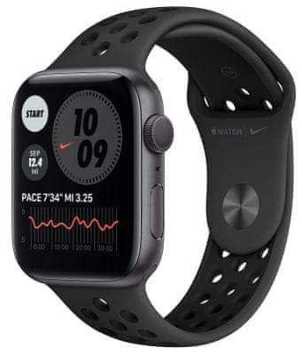 Chytré hodinky Apple Watch Nike Series 6, Retina displej stále zapnutý EKG aplikace Nike Run Club monitorování tepu srdeční činnosti hudební přehrávač volání notifikace NFC platby Apple Pay hluk App Store