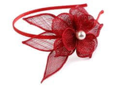 Kraftika 1ks červená fascinátor čelenka s květem a perlou