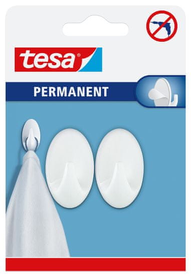 Tesa Permanent háčky plastové vel.S, 2ks, oválné, bílé