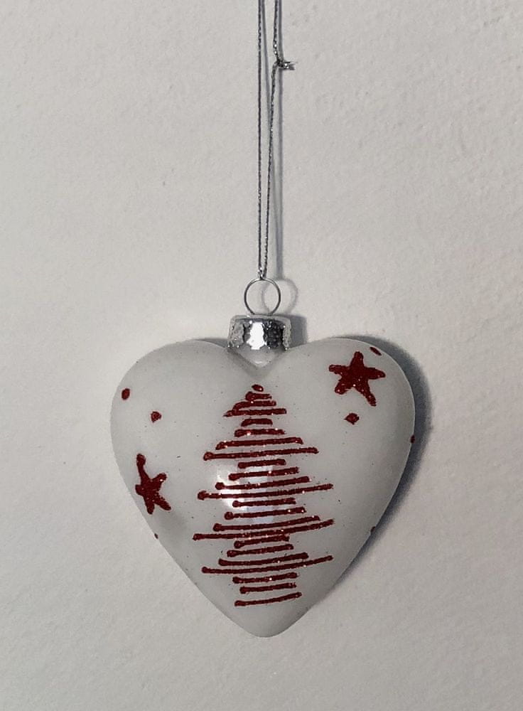 DUE ESSE Set 3 ks skleněných vánočních ozdob - srdce, 8 cm