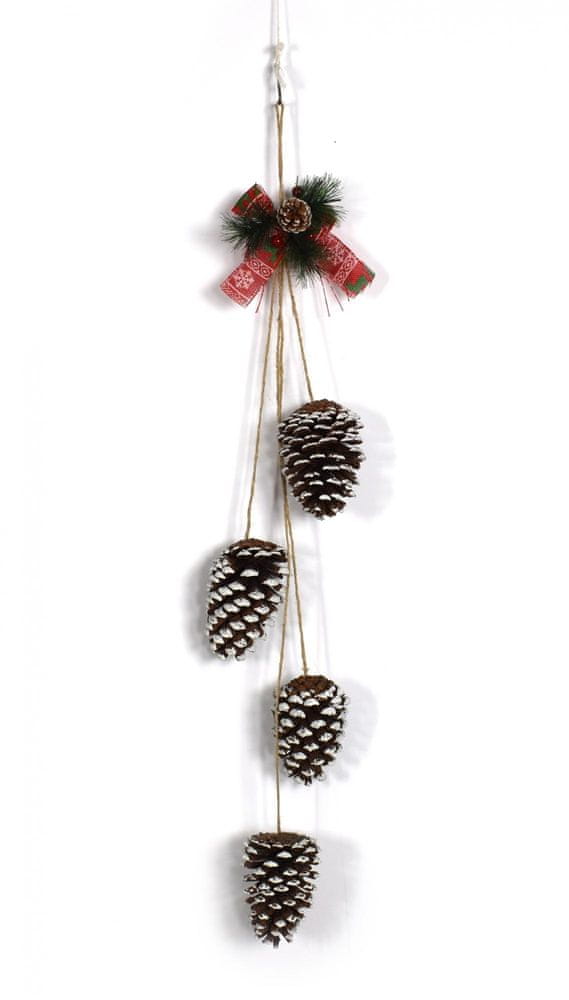 DUE ESSE Vánoční závěsná dekorace, šišky na větvičce s mašličkou typ č.1