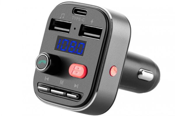 fm transmitter gogenCTR 348 BT C usb töltés usb lejátszás Bluetooth 5.0 verzióban háttérvilágítású LED kijelző microSD slot kompakt kialakítás könnyű telepítés világító keret effektusokkal