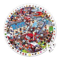 Janod dětské kulaté puzzle s hrou Požárníci v kufříku 208 ks