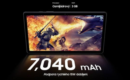 Samsung Galaxy Tab A7, rychlé nabíjení, dobrá výdrž