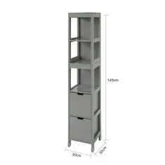 SoBuy FRG126-SG Vysoký regál do koupelny koupelnová police se zásuvkami koupelnový nábytek tmavě šedá 30x145x30cm