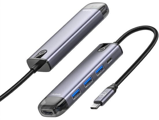 Mcdodo 5 v 1 Hub (HDMI; 3× USB-A 3.0; USB-C PD 100W), šedý HU-7750