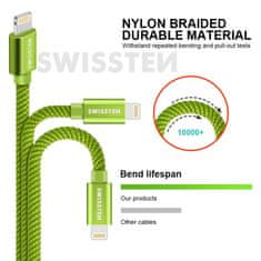 SWISSTEN Swissten textilní datový kabel Usb / Lightning 2,0 M Zelený 8595217458147