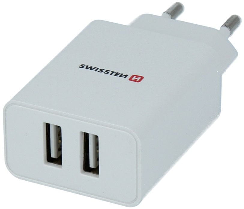 SWISSTEN Síťový adaptér Smart IC 2× USB 2,1 A Power + Datový kabel USB / Lightning MFI 1,2 m 22055000, bílý