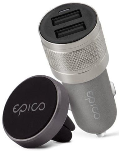 EPICO Bundle Dual Car Charger + Car Holder 9915101300105, černá/šedá