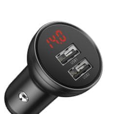BASEUS Digital 2x USB autonabíječka + 3in1 kabel USB - UBS C / Micro USB / Lightning 1.2m, černá