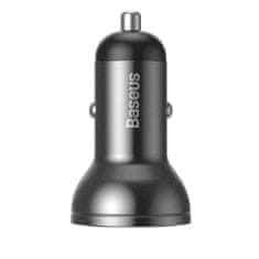 BASEUS Digital 2x USB autonabíječka + 3in1 kabel USB - UBS C / Micro USB / Lightning 1.2m, černá