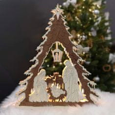 AMADEA Dřevěný svítící portál strom vánoční s betlémem, dýhový, 44x37x9,5 cm