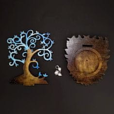 AMADEA Dřevěný svícen strom modrý s bílými ozdobami, výška 10 cm