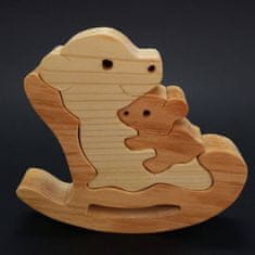 AMADEA Dřevěné puzzle houpací medvěd, masivní dřevo dvou druhů dřevin, 13,5x12x3 cm