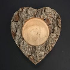 AMADEA Dřevěný svícen s kůrou ve tvaru srdce, masivní dřevo, 11x3 cm
