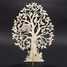 AMADEA Dřevěný 3D strom se sovami, přírodní, výška 28 cm