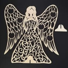 AMADEA Dřevěný 3D anděl s ozdobami, 31x29 cm
