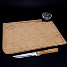AMADEA Dřevěné prkénko na steak s nožem a miskou, masivní dřevo, 30x20x1,5 cm