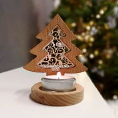 AMADEA Dřevěný svícen stromek s vkladem - ornament, masivní dřevo, výška 10 cm