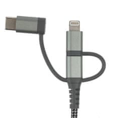 Extra silný nabíjecí kabel 3v1, tažná síla 70kg, Lightning, Micro USB, USB-C 