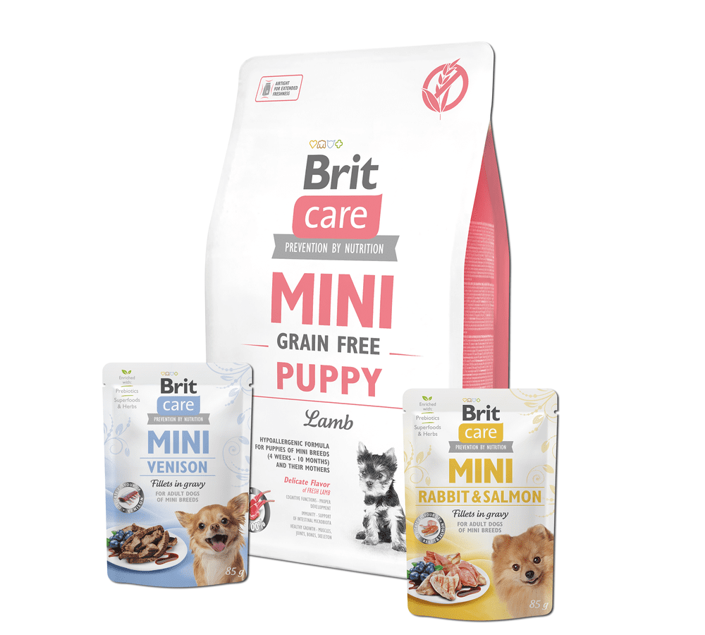 Brit Care Mini Grain Free Puppy Lamb 2 kg + 2x pouch 85g