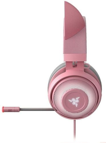 Sluchátka Razer Kraken Kitty, růžová (RZ04-02980200-R3M1), prostorový zvuk, 50mm měniče, kabel 1,3m, USB, Razer Chroma RGB podsvícení, hliník a ocel, odolná lehká konstrukce, kočičí uši, RGB