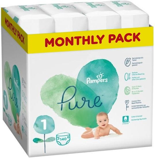 Pampers Pure Protection 1 (2-5 kg) 140 ks (4x35 ks)