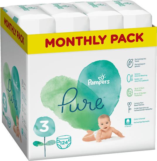 Pampers Pure Protection 3 (6-10 kg) 124 ks (4x31 ks)