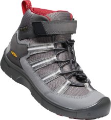 KEEN dětská kožená outdoorová obuv Hikeport 2 Sport Mid WP Y magnet/chili pepper 32.5 šedá