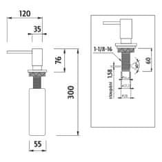 NIMCO Černý vestavěný dávkovač jaru, mýdla nebo saponátu do dřezu či umyvadla 35 mm NIMCO Ostatní doplňky UNC 4031V-90