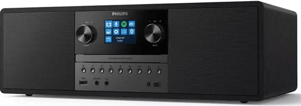 mikrosystém philips tam6805 cd přehrávač Bluetooth usb přehrávání usb nabíjení audio vstup klasický vzhled výkon 50w bassreflex konstrukce spotify connect wifi