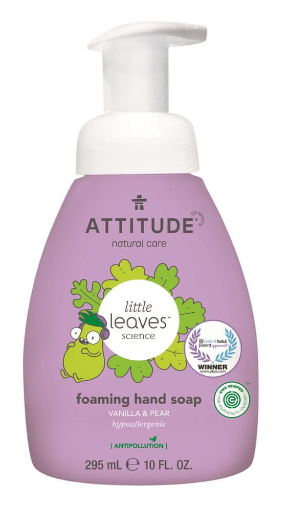Levně Attitude Dětské pěnivé mýdlo na ruce Little leaves s vůní vanilky a hrušky 295 ml