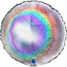 Grabo Nafukovací balónek kulatý 46cm holografický s glitry stříbrný 
