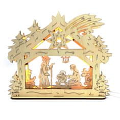 AMADEA Dřevěný svítící portál s motivem betléma, 28 cm